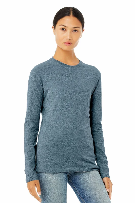 Women's T - shirt with a sequined collarBella + Canvas Womens Jersey Long Sleeve Crewneck T-Shirt - Heather Deep Teal