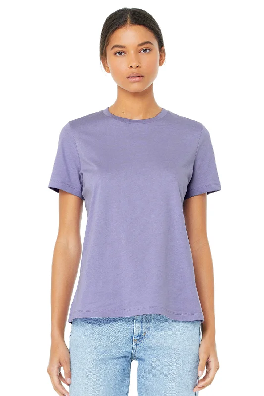Women's T - shirt with a metallic - colored yarn and a ribbed textureBella + Canvas Womens Relaxed Jersey Short Sleeve Crewneck T-Shirt - Dark Lavender Purple Women's T - shirt with a metallic - colored yarn and a ribbed textureBella + Canvas Womens Relaxed Jersey Short Sleeve Crewneck T-Shirt - Dark Lavender Purple