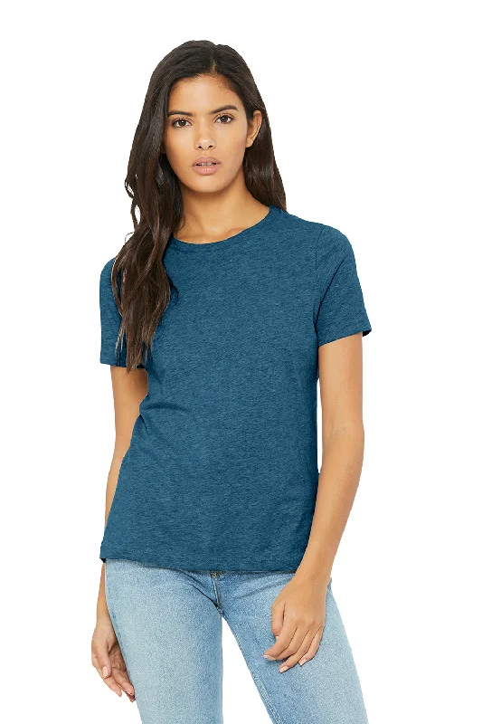 Mock - neck women's T - shirt with a zip - up frontBella + Canvas Womens CVC Short Sleeve Crewneck T-Shirt - Heather Deep Teal Blue