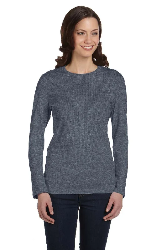 Women's T - shirt with a dropped - shoulder and wide - sleeve designBella + Canvas Womens Jersey Long Sleeve Crewneck T-Shirt - Heather Deep Grey