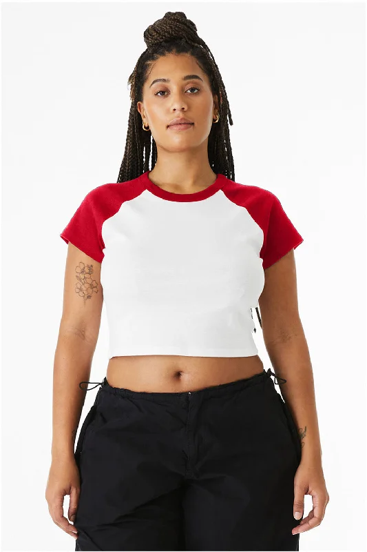 Open - front women's T - shirt for a versatile lookBella + Canvas Womens Micro Ribbed Raglan Short Sleeve Crewneck Baby T-Shirt - White/Red