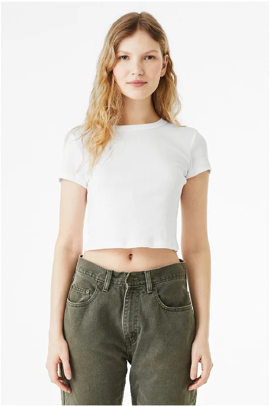 Cable knit women's T - shirt with a beltBella + Canvas Womens Micro Ribbed Short Sleeve Crewneck Baby T-Shirt - White