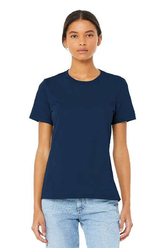 Striped women's T - shirt with a vertical patternBella + Canvas Womens Relaxed Jersey Short Sleeve Crewneck T-Shirt - Navy Blue
