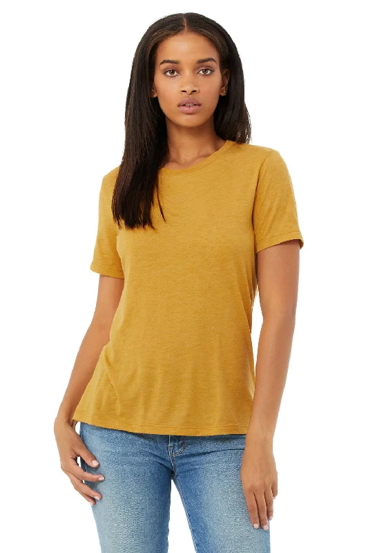 A - line women's T - shirt with a pleated skirtBella + Canvas Womens Short Sleeve Crewneck T-Shirt - Mustard Yellow
