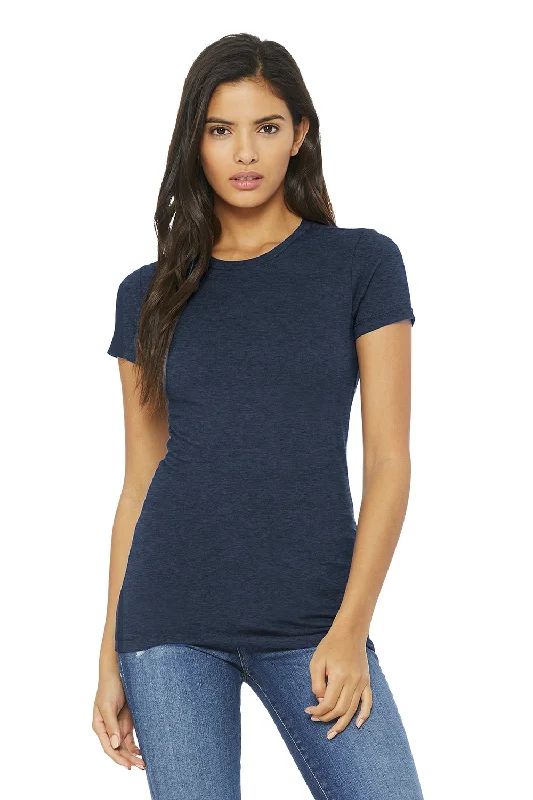 Mock - neck women's T - shirt with a zip - up frontBella + Canvas Womens The Favorite Short Sleeve Crewneck T-Shirt - Heather Navy Blue