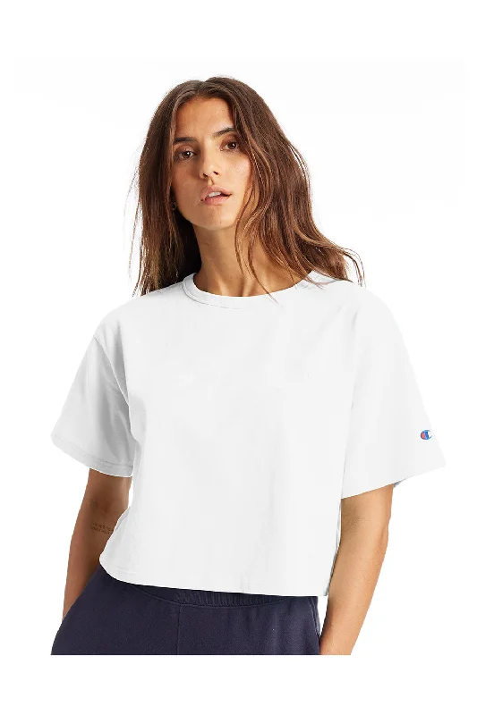 A - line women's T - shirt dress for a feminine silhouetteChampion Womens Heritage Cropped Short Sleeve Crewneck T-Shirt - White
