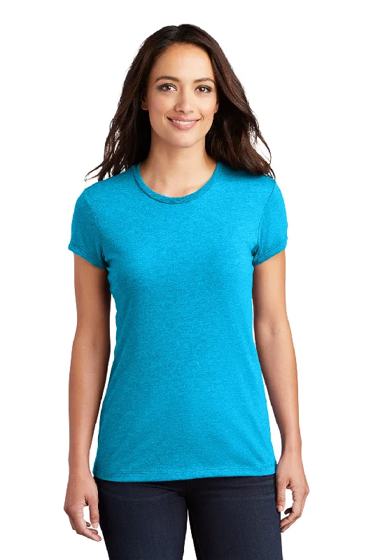 Mock - neck women's T - shirt with a drawstring hoodDistrict Womens Fitted Perfect Tri Short Sleeve Crewneck T-Shirt - Turquoise Blue Frost