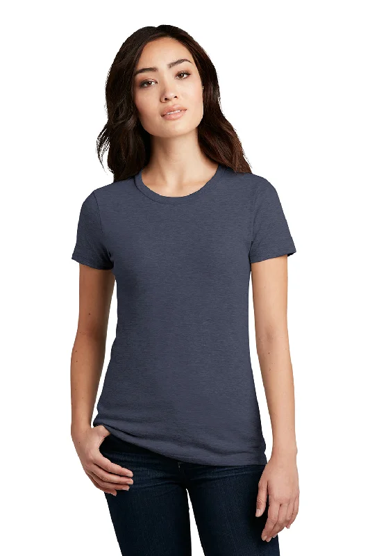 Women's T - shirt with a cropped and fitted bodice and a flared skirtDistrict Womens Perfect Blend Short Sleeve Crewneck T-Shirt - Heather Navy Blue
