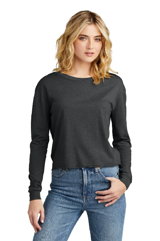 Printed women's T - shirt with a tropical patternDistrict Womens Perfect Tri Midi Long Sleeve Crewneck T-Shirt - Black Frost