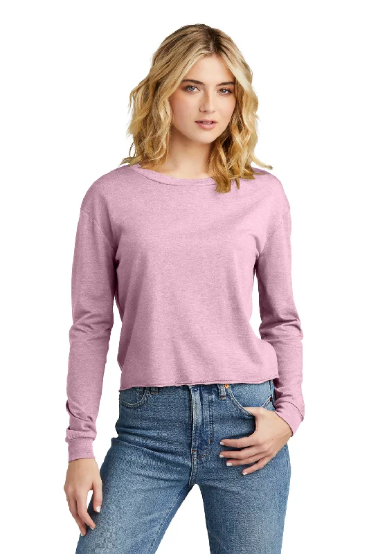 Women's T - shirt with a patch pocketDistrict Womens Perfect Tri Midi Long Sleeve Crewneck T-Shirt - Heather Wisteria Pink