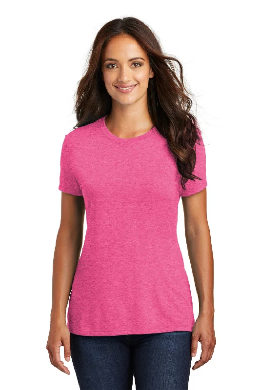 Open - work women's T - shirt with a lace - like patternDistrict Womens Perfect Tri Short Sleeve Crewneck T-Shirt - Fuchsia Pink Frost