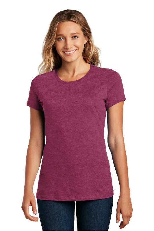 Cropped women's T - shirt with a ruffled hemDistrict Womens Perfect Weight Short Sleeve Crewneck T-Shirt - Heather Loganberry Pink