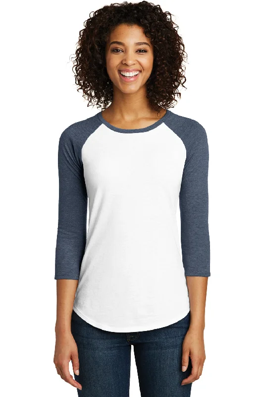 Cable knit women's T - shirt with a shawl collarDistrict Womens Very Important 3/4 Sleeve Crewneck T-Shirt - White/Heather Navy Blue - Closeout