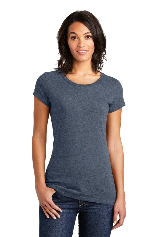 Fitted women's turtleneck T - shirt with a cut - out backDistrict Womens Very Important Short Sleeve Crewneck T-Shirt - Heather Navy Blue Fitted women's turtleneck T - shirt with a cut - out backDistrict Womens Very Important Short Sleeve Crewneck T-Shirt - Heather Navy Blue