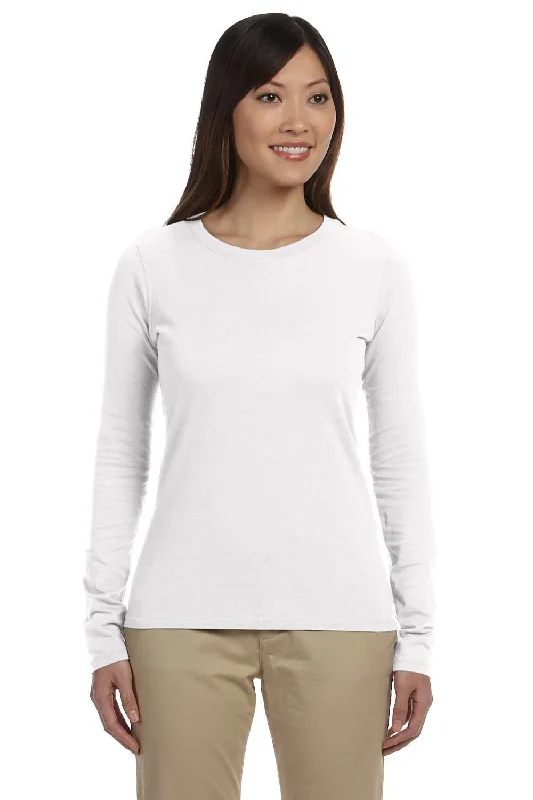 Fitted women's T - shirt with a ruched sideEconscious Womens Long Sleeve Crewneck T-Shirt - White