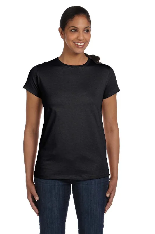 Open - work women's T - shirt with a scalloped hemHanes Womens ComfortSoft Short Sleeve Crewneck T-Shirt - Black - Closeout