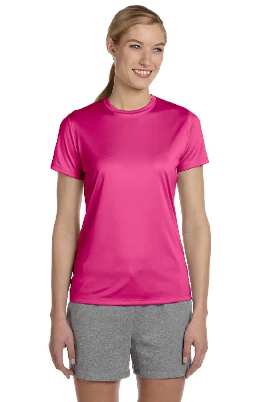 Fuzzy women's T - shirt with a fur - like textureHanes Womens Cool DRI FreshIQ Moisture Wicking Short Sleeve Crewneck T-Shirt - Wow Pink
