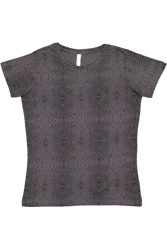 Sheer - sleeved women's T - shirt for an alluring lookLAT Womens Fine Jersey Short Sleeve Crewneck T-Shirt - Black Reptile