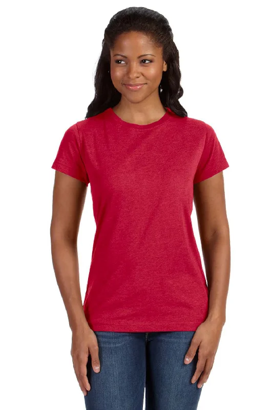 Women's T - shirt with a fringed hemLAT Womens Fine Jersey Short Sleeve Crewneck T-Shirt - Vintage Red