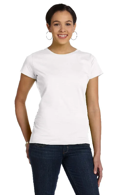 A - line women's T - shirt with a tiered ruffleLAT Womens Fine Jersey Short Sleeve Crewneck T-Shirt - White