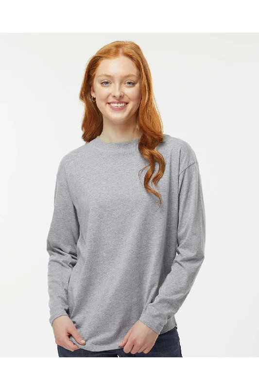 Women's T - shirt with a dropped shoulder for a relaxed fitLAT Womens Fine Jersey Long Sleeve Crewneck T-Shirt - Heather Grey - NEW
