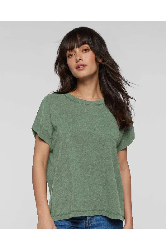 Women's T - shirt with a ribbed cuffs and hemLAT Womens Relaxed Vintage Wash Short Sleeve Crewneck T-Shirt - Basil Green - NEW