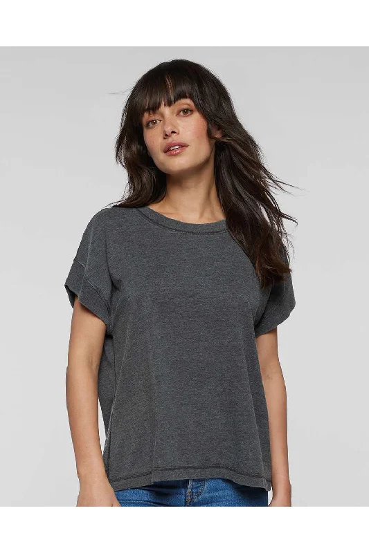 Women's button - down T - shirt in a classic styleLAT Womens Relaxed Vintage Wash Short Sleeve Crewneck T-Shirt - Black - NEW