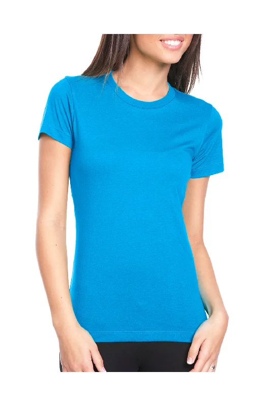 Cable knit women's T - shirt with a beltNext Level Womens Boyfriend Fine Jersey Short Sleeve Crewneck T-Shirt - Turquoise Blue