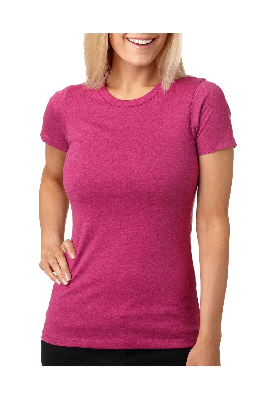 Women's T - shirt with a metallic - colored buttonNext Level Womens CVC Jersey Short Sleeve Crewneck T-Shirt - Raspberry Pink - Closeout