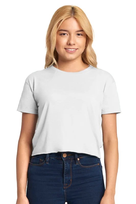 Embroidered women's T - shirt with floral designsNext Level Womens Festival Cali Crop Short Sleeve Crewneck T-Shirt - White