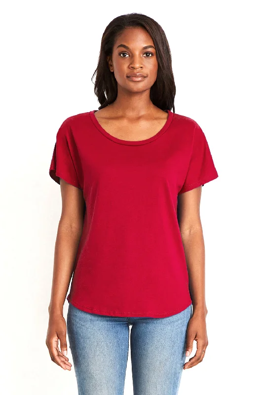 Cropped women's T - shirt with a ruffled hemNext Level Womens Ideal Dolman Short Sleeve Crewneck T-Shirt - Red - Closeout