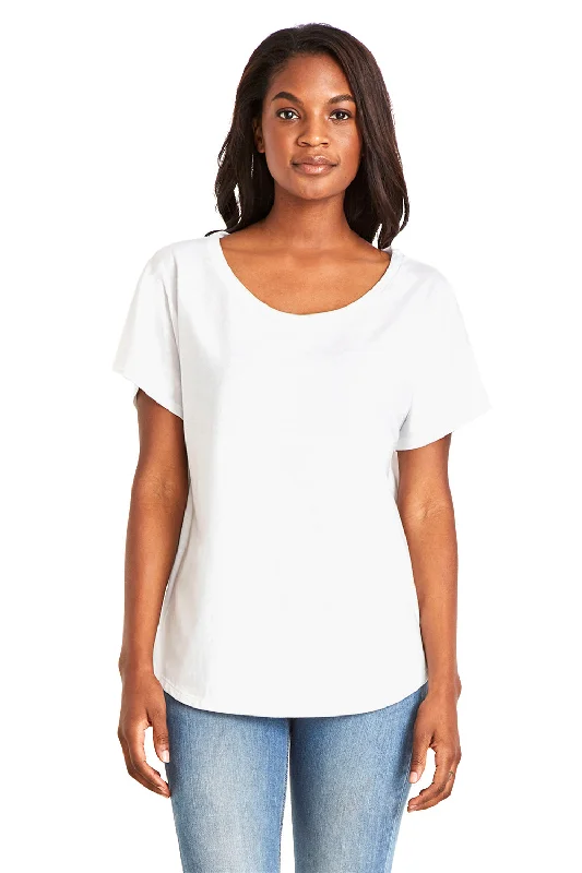 Women's T - shirt with a metallic - colored yarn and a ribbed textureNext Level Womens Ideal Dolman Short Sleeve Crewneck T-Shirt - White - Closeout