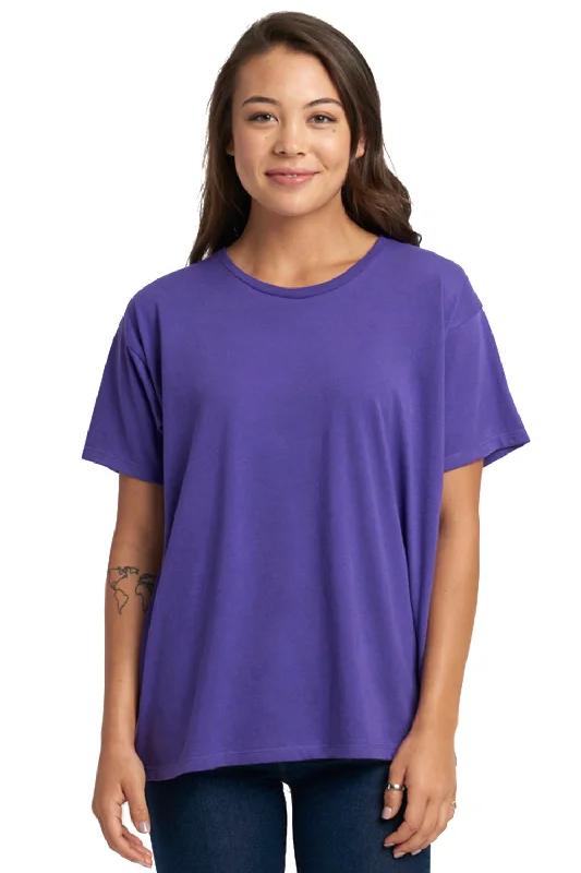 Long - length women's T - shirt with a hood and a drawstringNext Level Womens Ideal Flow Short Sleeve Crewneck T-Shirt - Purple Rush - Closeout
