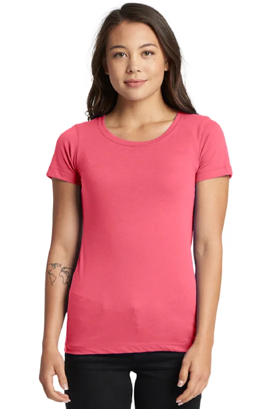 Women's T - shirt with a patch pocket and a button - down frontNext Level Womens Ideal Jersey Short Sleeve Crewneck T-Shirt - Hot Pink