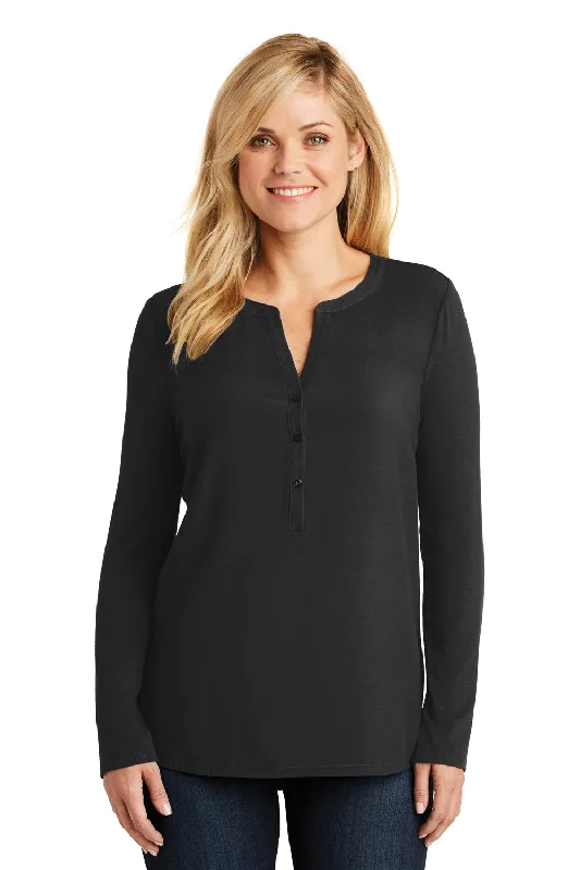 Open - front women's T - shirt with a beltPort Authority Womens Concept Jersey Long Sleeve Henley T-Shirt - Black