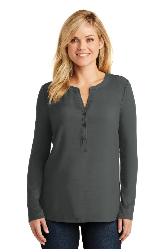 Women's T - shirt with a patch pocketPort Authority Womens Concept Jersey Long Sleeve Henley T-Shirt - Smoke Grey
