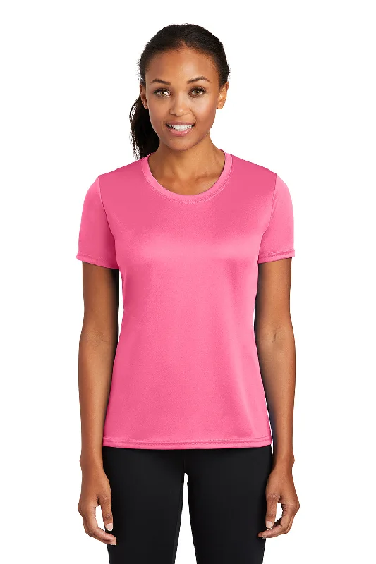 Women's T - shirt with a metallic - colored buttonPort & Company Womens Dry Zone Performance Moisture Wicking Short Sleeve Crewneck T-Shirt - Neon Pink Women's T - shirt with a metallic - colored buttonPort & Company Womens Dry Zone Performance Moisture Wicking Short Sleeve Crewneck T-Shirt - Neon Pink