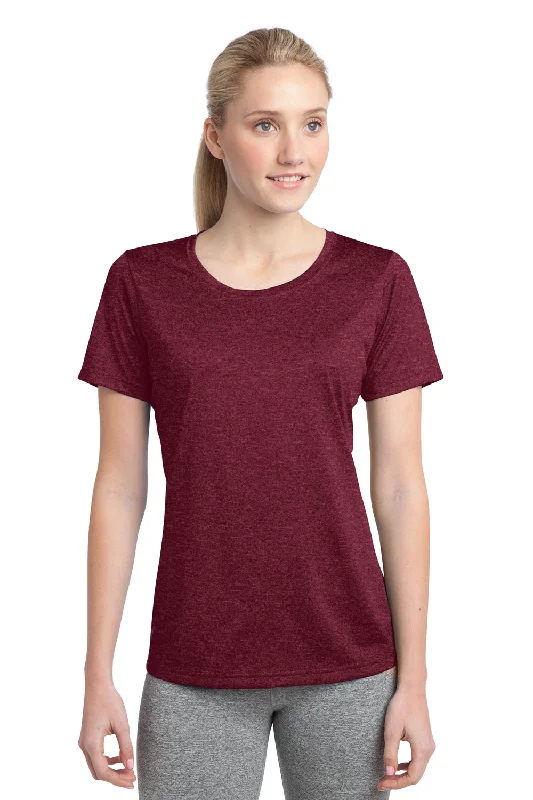 Women's T - shirt with a sequined sleeveSport-Tek Womens Contender Heather Moisture Wicking Short Sleeve Crewneck T-Shirt - Heather Cardinal Red - Closeout