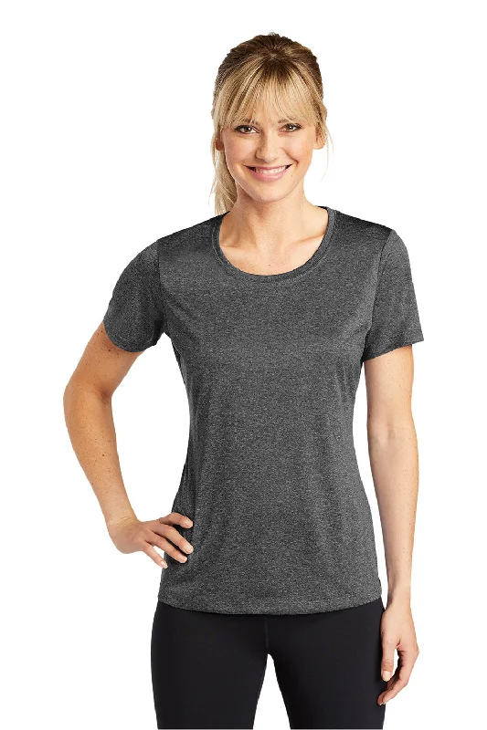 Ruffled women's T - shirt for a feminine touchSport-Tek Womens Contender Heather Moisture Wicking Short Sleeve Crewneck T-Shirt - Heather Graphite Grey