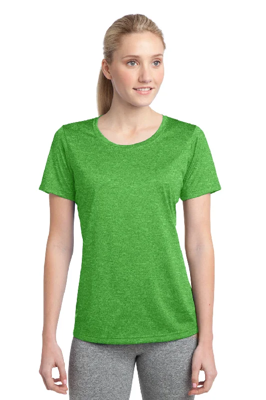 Long - length women's T - shirt to wear as a cover - upSport-Tek Womens Contender Heather Moisture Wicking Short Sleeve Crewneck T-Shirt - Heather Turf Green - Closeout