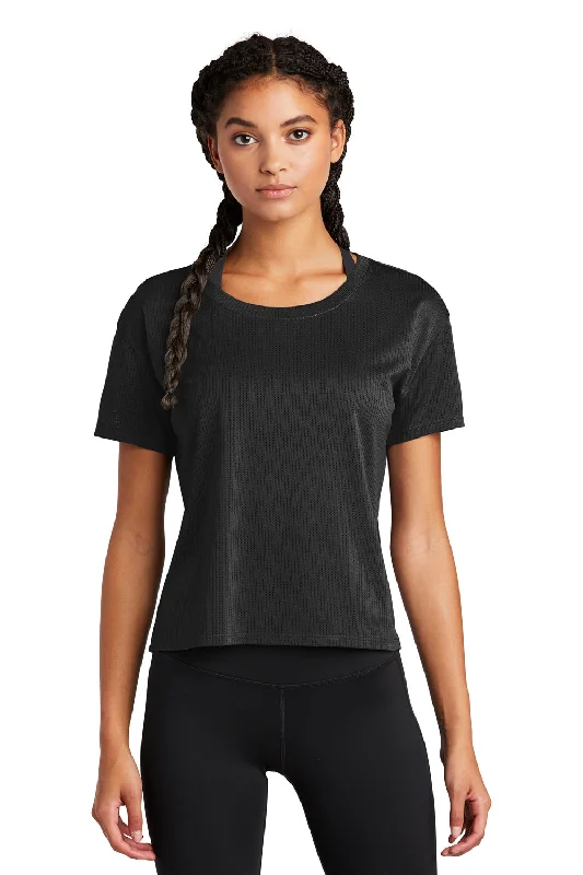 Printed women's T - shirt with a geometric - floral patternSport-Tek Womens Draft Crop Short Sleeve Crewneck T-Shirt - Black