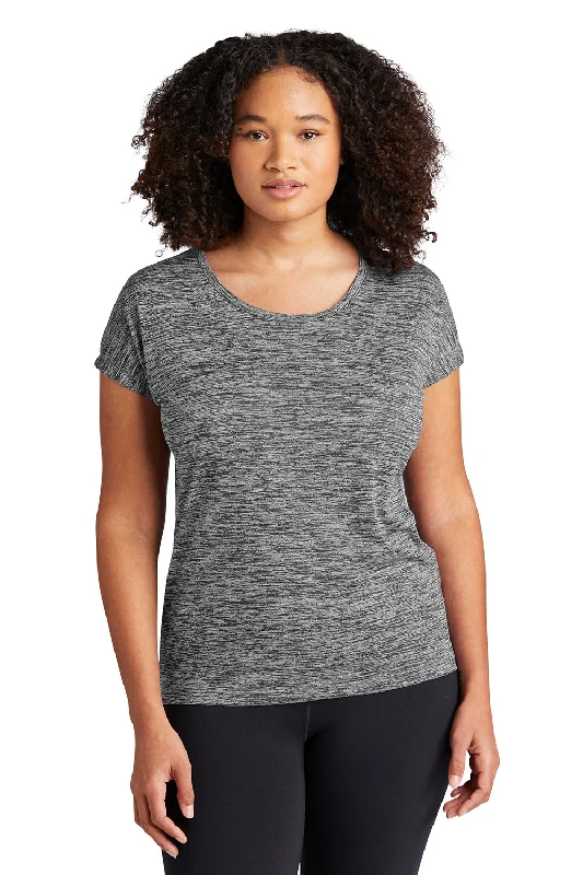 Women's T - shirt with a ruffled collarSport-Tek Womens Electric Heather Moisture Wicking Short Sleeve Crewneck T-Shirt - Grey Black Electric