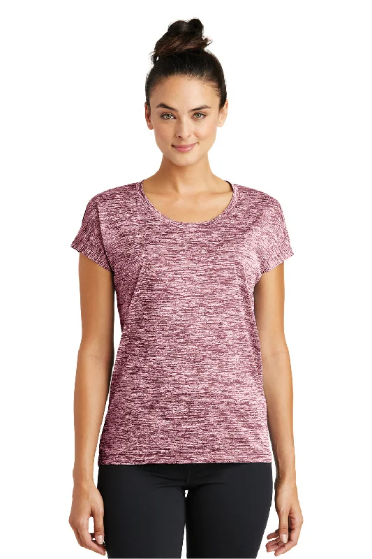Women's T - shirt with a burnout geometric patternSport-Tek Womens Electric Heather Moisture Wicking Short Sleeve Crewneck T-Shirt - Maroon Electric - Closeout