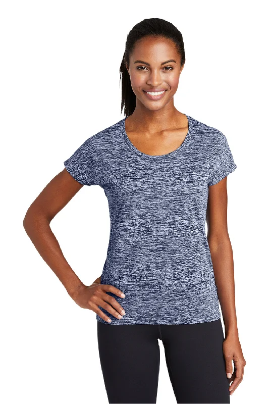 Fitted women's T - shirt with a ruched sideSport-Tek Womens Electric Heather Moisture Wicking Short Sleeve Crewneck T-Shirt - True Navy Blue Electric