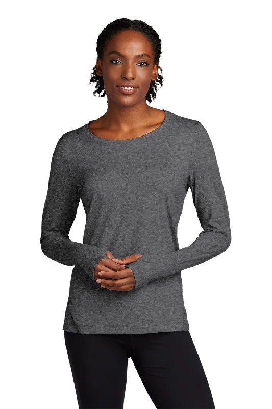 Women's T - shirt with a high - low hemSport-Tek Womens Exchange 1.5 Long Sleeve Crewneck T-Shirt - Heather Graphite Grey