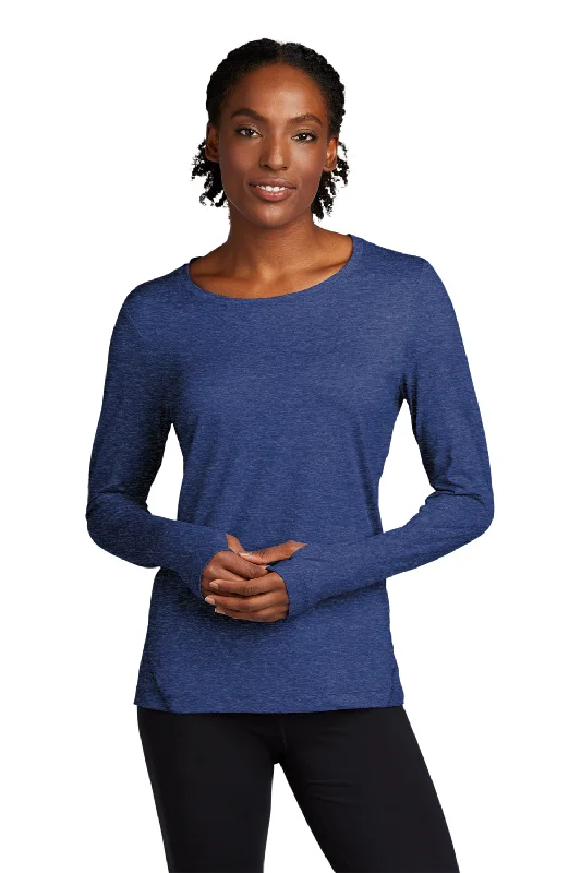 Fuzzy women's T - shirt with a hoodSport-Tek Womens Exchange 1.5 Long Sleeve Crewneck T-Shirt - Heather True Royal Blue