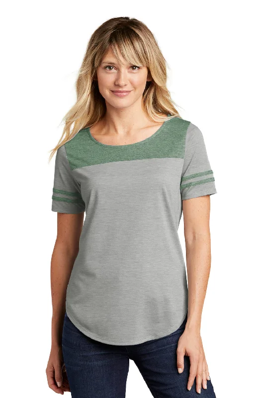 Women's lace - trimmed T - shirt for a delicate lookSport-Tek Womens Fan Moisture Wicking Short Sleeve Crewneck T-Shirt - Heather Light Grey/Heather Forest Green