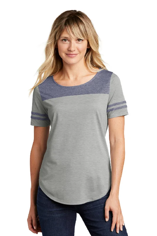 Ruffled women's T - shirt for a feminine touchSport-Tek Womens Fan Moisture Wicking Short Sleeve Crewneck T-Shirt - Heather Light Grey/Heather True Navy Blue