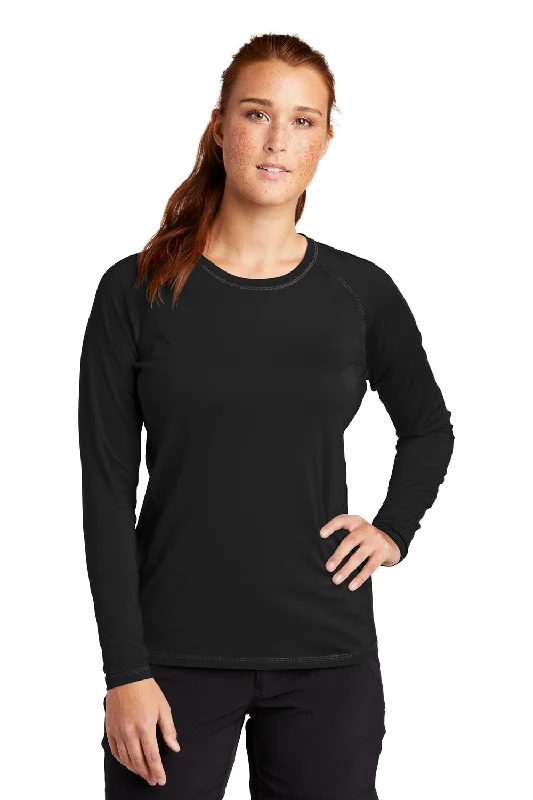 Mock - neck women's T - shirt with a zip - up frontSport-Tek Womens Rashguard Moisture Wicking Long Sleeve Crewneck T-Shirt - Black