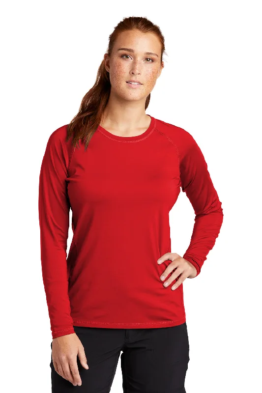 Women's T - shirt with a color - changing yarnSport-Tek Womens Rashguard Moisture Wicking Long Sleeve Crewneck T-Shirt - True Red